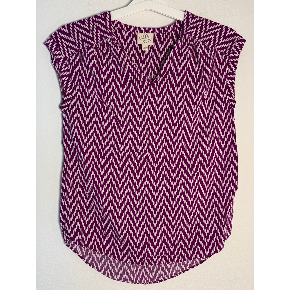St Johns Bay Womens‎ Small Purple White Chevron Sleeveless Tassel Blouse Rayon